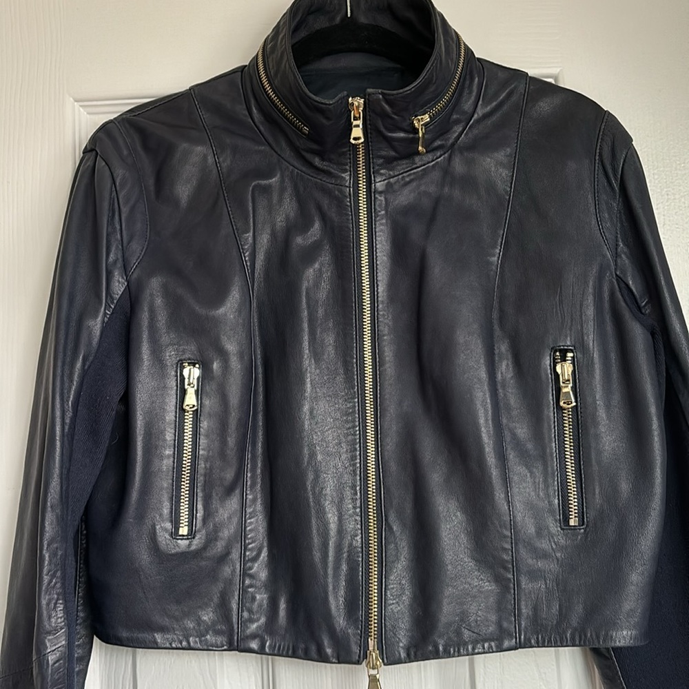Twin-Set Navy Cropped Leather Jacket